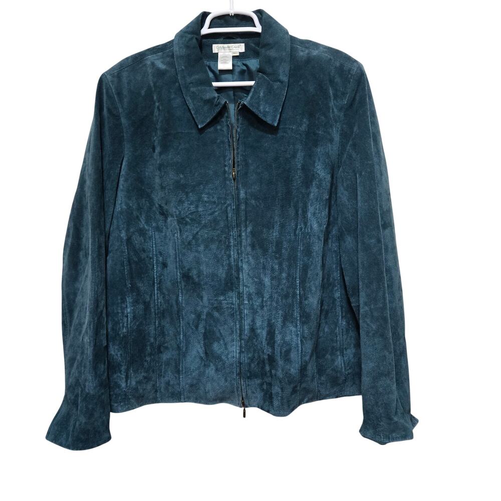 Coldwater Creek Teal Suede Leather Jacket Womens 2X Zip Up